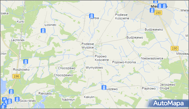 mapa Popowo Kościelne gmina Mieścisko, Popowo Kościelne gmina Mieścisko na mapie Targeo