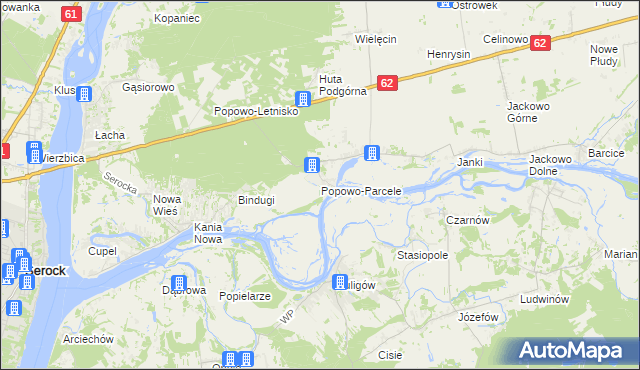 mapa Popowo-Parcele, Popowo-Parcele na mapie Targeo