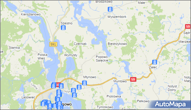 mapa Popowo Salęckie, Popowo Salęckie na mapie Targeo