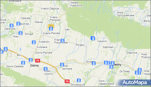 mapa Porąbki gmina Bieliny, Porąbki gmina Bieliny na mapie Targeo