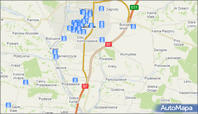 mapa Poradów gmina Miechów, Poradów gmina Miechów na mapie Targeo