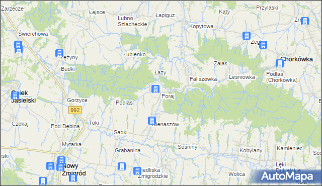 mapa Poraj gmina Chorkówka, Poraj gmina Chorkówka na mapie Targeo