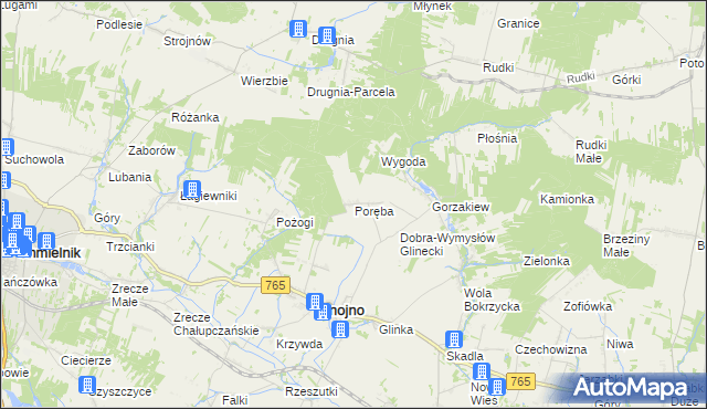 mapa Poręba gmina Gnojno, Poręba gmina Gnojno na mapie Targeo