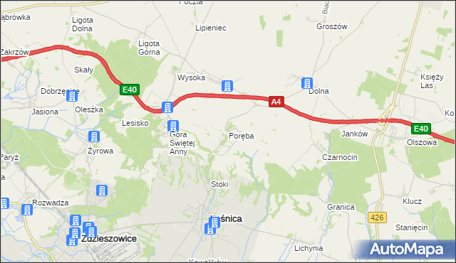 mapa Poręba gmina Leśnica, Poręba gmina Leśnica na mapie Targeo