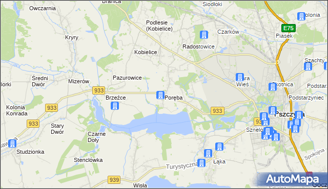 mapa Poręba gmina Pszczyna, Poręba gmina Pszczyna na mapie Targeo