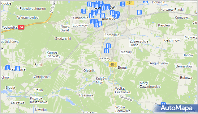 mapa Poręby gmina Bełchatów, Poręby gmina Bełchatów na mapie Targeo