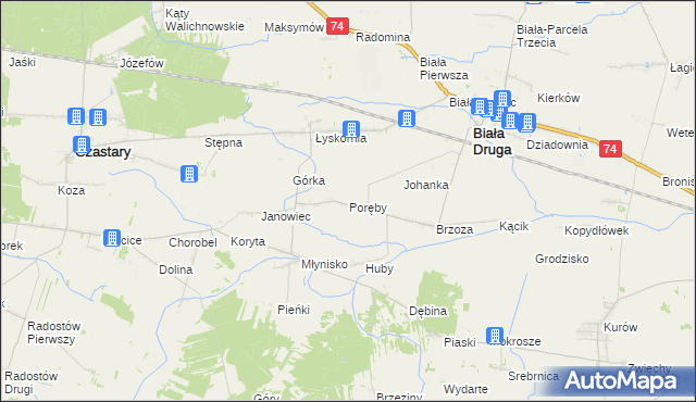 mapa Poręby gmina Biała, Poręby gmina Biała na mapie Targeo