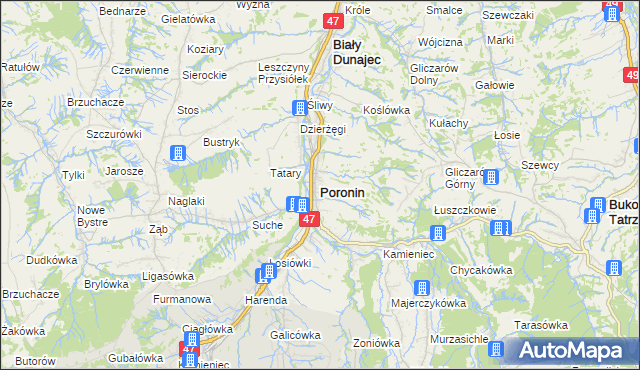 mapa Poronin, Poronin na mapie Targeo