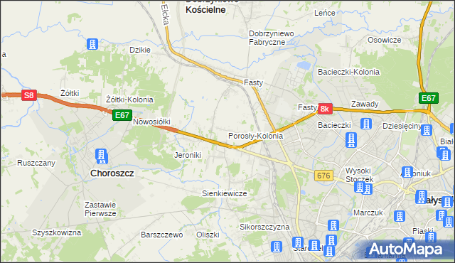 mapa Porosły-Kolonia, Porosły-Kolonia na mapie Targeo