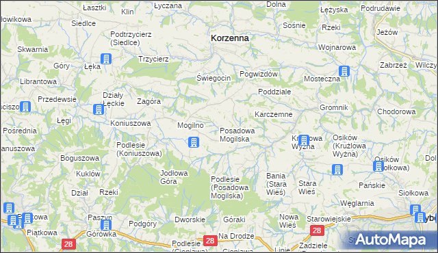 mapa Posadowa Mogilska, Posadowa Mogilska na mapie Targeo