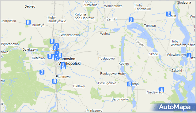 mapa Posługowo, Posługowo na mapie Targeo