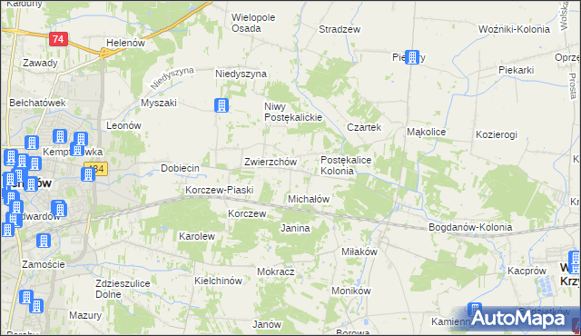 mapa Postękalice, Postękalice na mapie Targeo