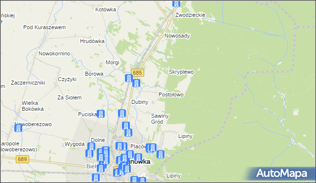 mapa Postołowo gmina Hajnówka, Postołowo gmina Hajnówka na mapie Targeo