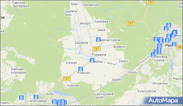 mapa Poświętne gmina Pionki, Poświętne gmina Pionki na mapie Targeo