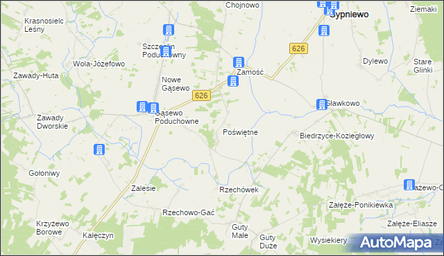 mapa Poświętne gmina Sypniewo, Poświętne gmina Sypniewo na mapie Targeo
