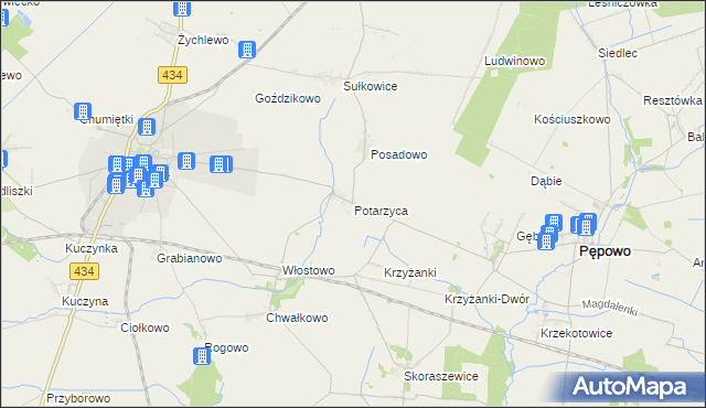 mapa Potarzyca gmina Krobia, Potarzyca gmina Krobia na mapie Targeo