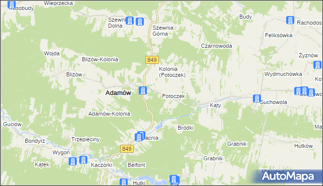 mapa Potoczek gmina Adamów, Potoczek gmina Adamów na mapie Targeo