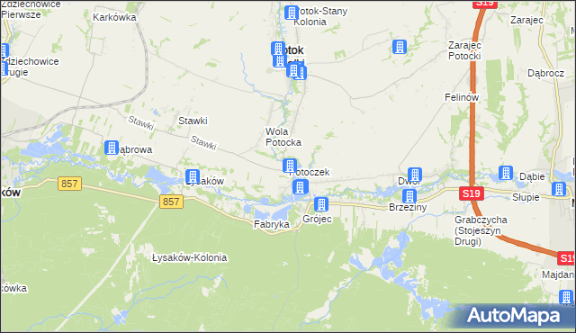 mapa Potoczek gmina Potok Wielki, Potoczek gmina Potok Wielki na mapie Targeo