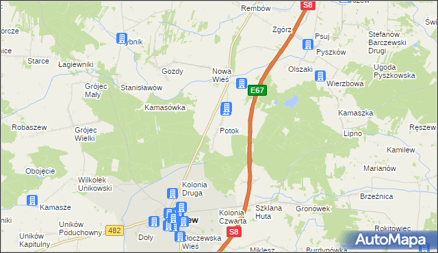 mapa Potok gmina Złoczew, Potok gmina Złoczew na mapie Targeo