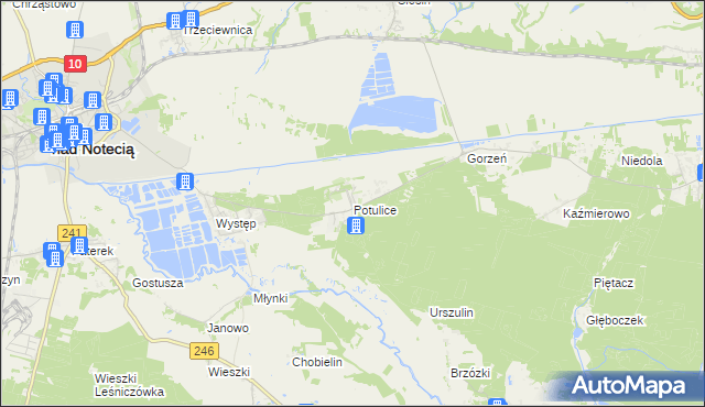 mapa Potulice gmina Nakło nad Notecią, Potulice gmina Nakło nad Notecią na mapie Targeo