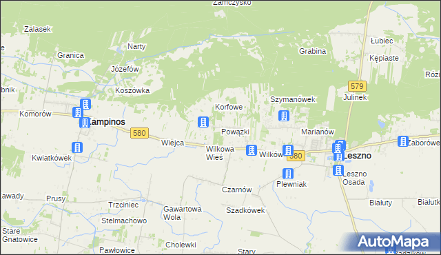 mapa Powązki gmina Leszno, Powązki gmina Leszno na mapie Targeo