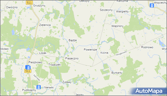 mapa Powiersze, Powiersze na mapie Targeo