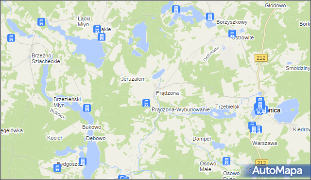 mapa Prądzona, Prądzona na mapie Targeo