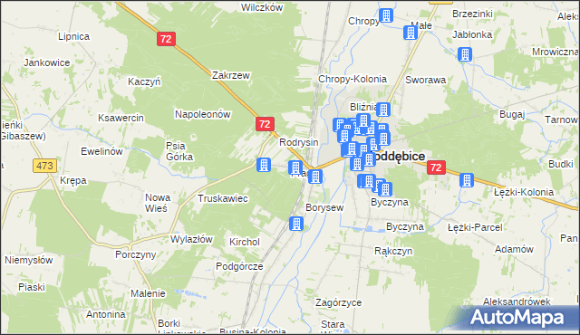 mapa Praga gmina Poddębice, Praga gmina Poddębice na mapie Targeo