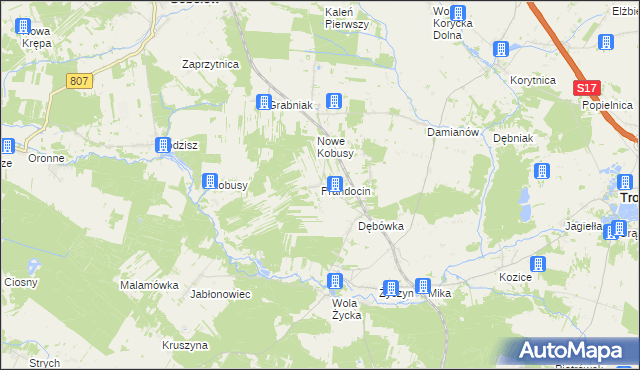 mapa Prandocin gmina Trojanów, Prandocin gmina Trojanów na mapie Targeo