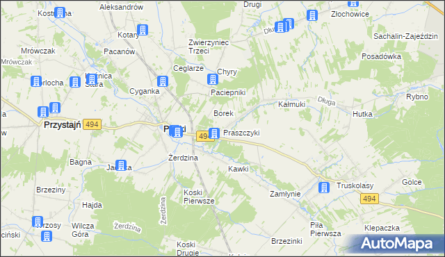 mapa Praszczyki, Praszczyki na mapie Targeo