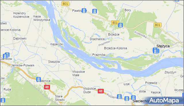 mapa Prażmów gmina Stężyca, Prażmów gmina Stężyca na mapie Targeo