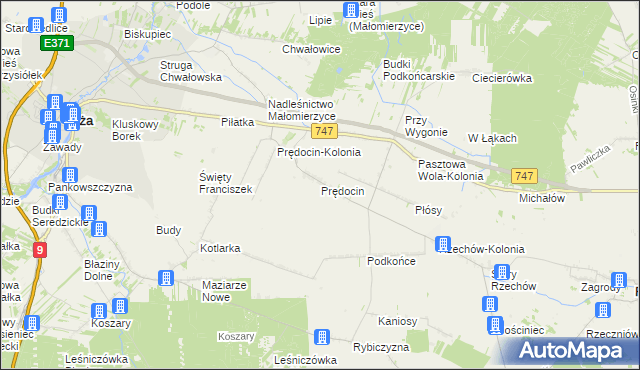 mapa Prędocin gmina Iłża, Prędocin gmina Iłża na mapie Targeo