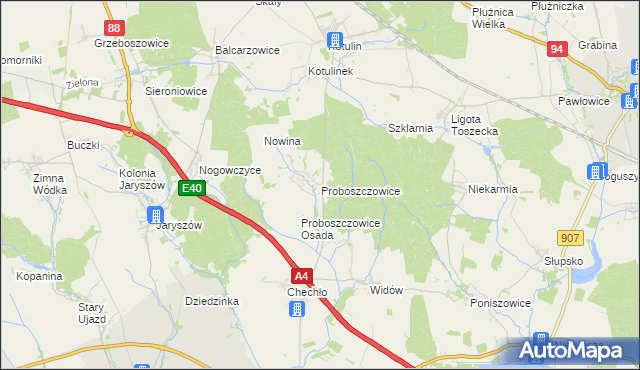 mapa Proboszczowice gmina Toszek, Proboszczowice gmina Toszek na mapie Targeo