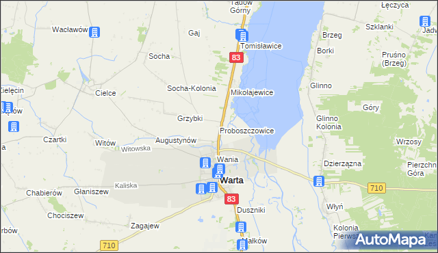 mapa Proboszczowice gmina Warta, Proboszczowice gmina Warta na mapie Targeo