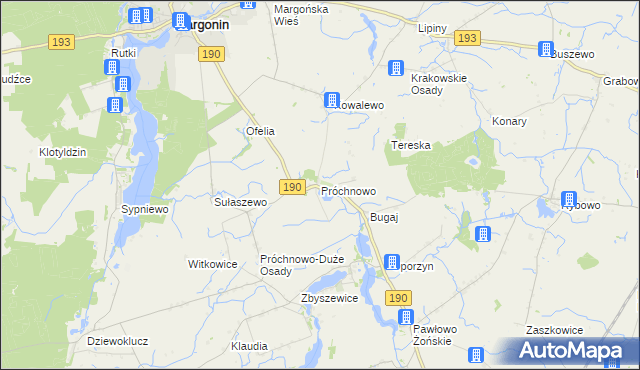 mapa Próchnowo gmina Margonin, Próchnowo gmina Margonin na mapie Targeo