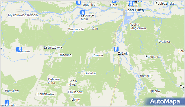 mapa Prosna gmina Nowe Miasto nad Pilicą, Prosna gmina Nowe Miasto nad Pilicą na mapie Targeo