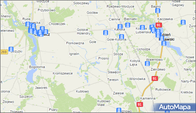 mapa Prosno gmina Chodecz, Prosno gmina Chodecz na mapie Targeo