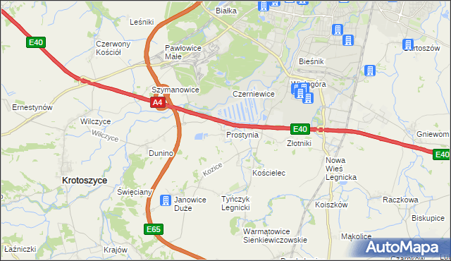 mapa Prostynia gmina Krotoszyce, Prostynia gmina Krotoszyce na mapie Targeo