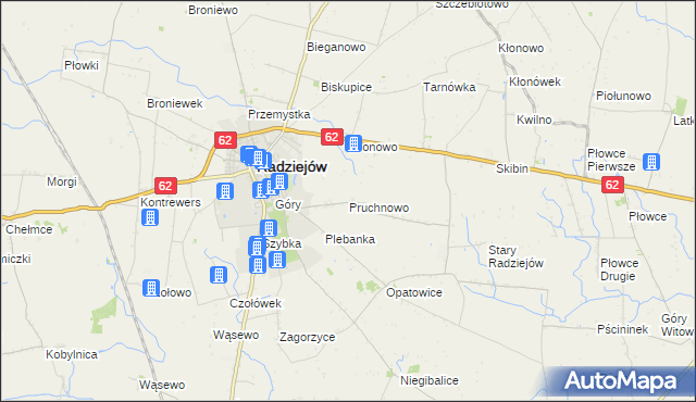 mapa Pruchnowo gmina Radziejów, Pruchnowo gmina Radziejów na mapie Targeo