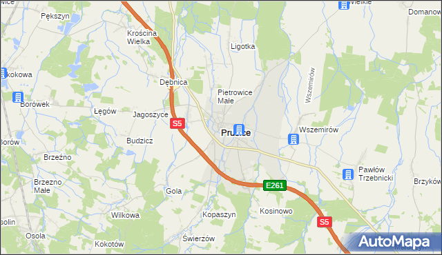 mapa Prusice powiat trzebnicki, Prusice powiat trzebnicki na mapie Targeo