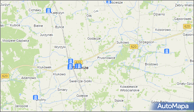 mapa Prusinowice gmina Świercze, Prusinowice gmina Świercze na mapie Targeo