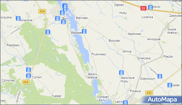 mapa Prusinowo gmina Kórnik, Prusinowo gmina Kórnik na mapie Targeo