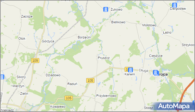 mapa Pruszcz gmina Brojce, Pruszcz gmina Brojce na mapie Targeo