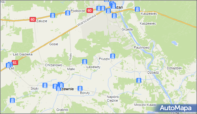 mapa Pruszki gmina Rzewnie, Pruszki gmina Rzewnie na mapie Targeo