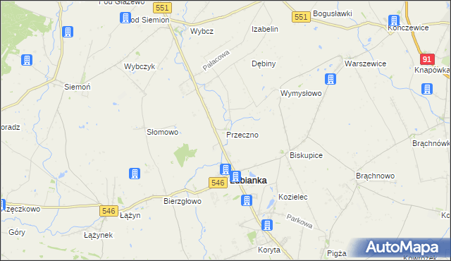 mapa Przeczno gmina Łubianka, Przeczno gmina Łubianka na mapie Targeo