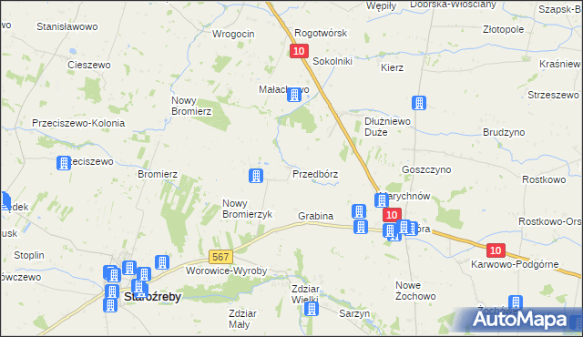 mapa Przedbórz gmina Staroźreby, Przedbórz gmina Staroźreby na mapie Targeo