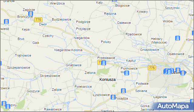 mapa Przesławice gmina Koniusza, Przesławice gmina Koniusza na mapie Targeo