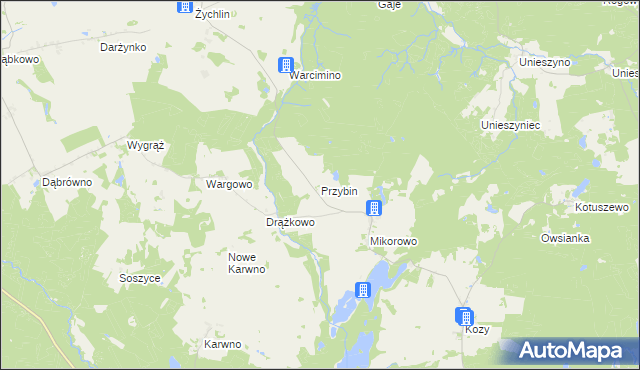 mapa Przybin, Przybin na mapie Targeo