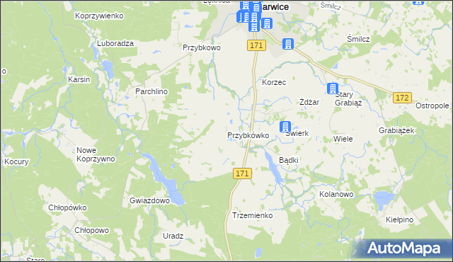 mapa Przybkówko, Przybkówko na mapie Targeo