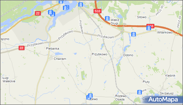 mapa Przybkowo gmina Wałcz, Przybkowo gmina Wałcz na mapie Targeo